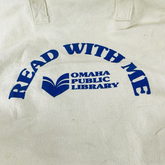 Omaha Public Library Reading Vintage Canvas Tote Bag Duffle Zipper Top 20x14 - Picture 2 of 12